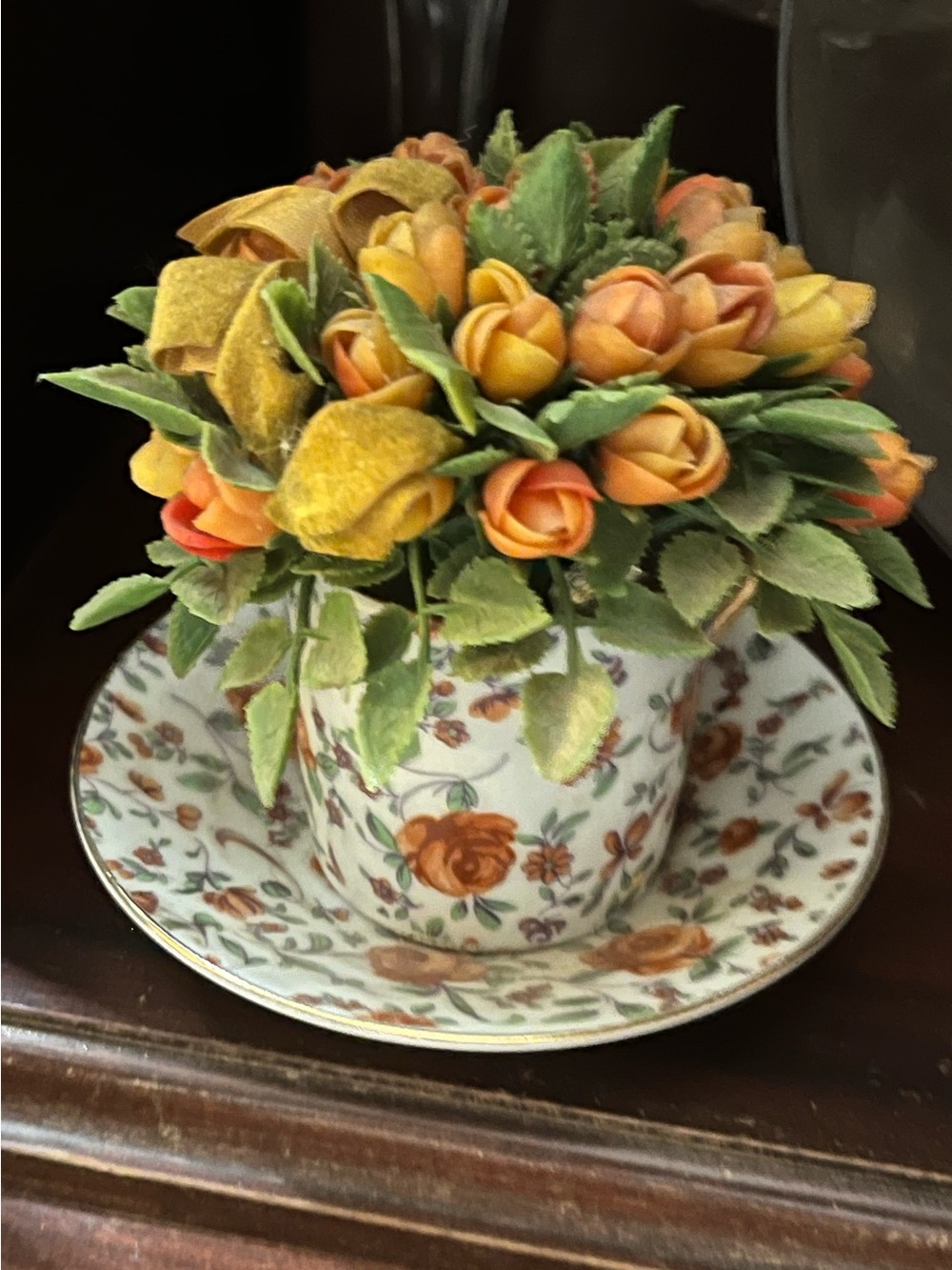 Vintage-Inspired Orange Floral Teacup Accent - Home Accents